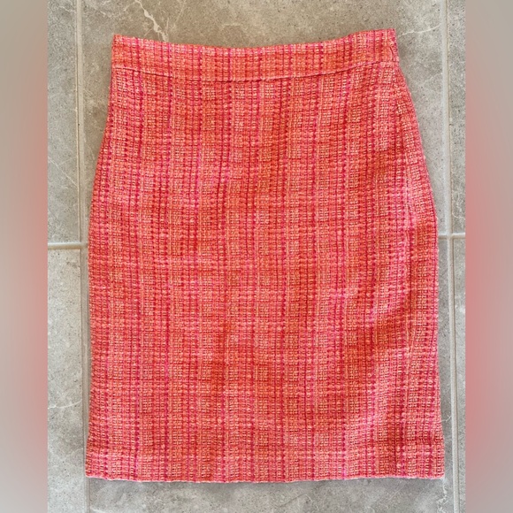J.CREW No. 2 Pencil Skirt In Neon Tweed Wool Pink Orange Straight | Size 00 - Picture 1 of 11